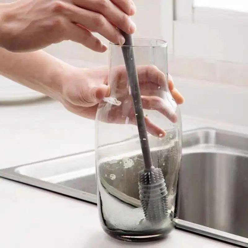 Cepillo de silicón para tazas y botellas con mango largo, limpia hasta los rincones más difíciles