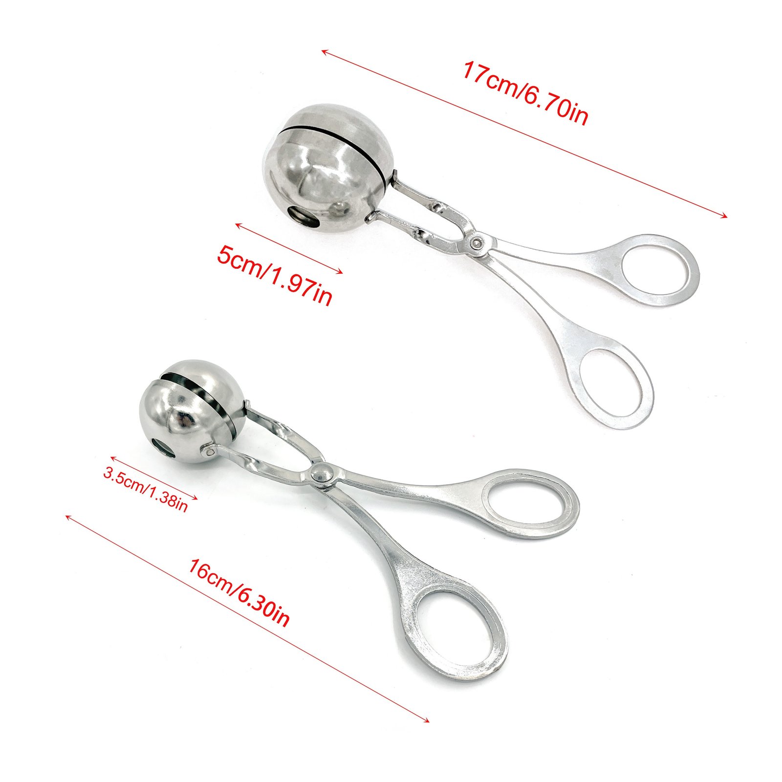 1 Molde para albóndigas de acero inoxidable, con mango largo - Antiadherente, ideal para la cocina del hogar y del restaurante, perfecto para albóndigas, croquetas de pescado, etc., herramienta de cocina para albóndigas | Diseño ergonómico | Utensilios de cocina duraderos