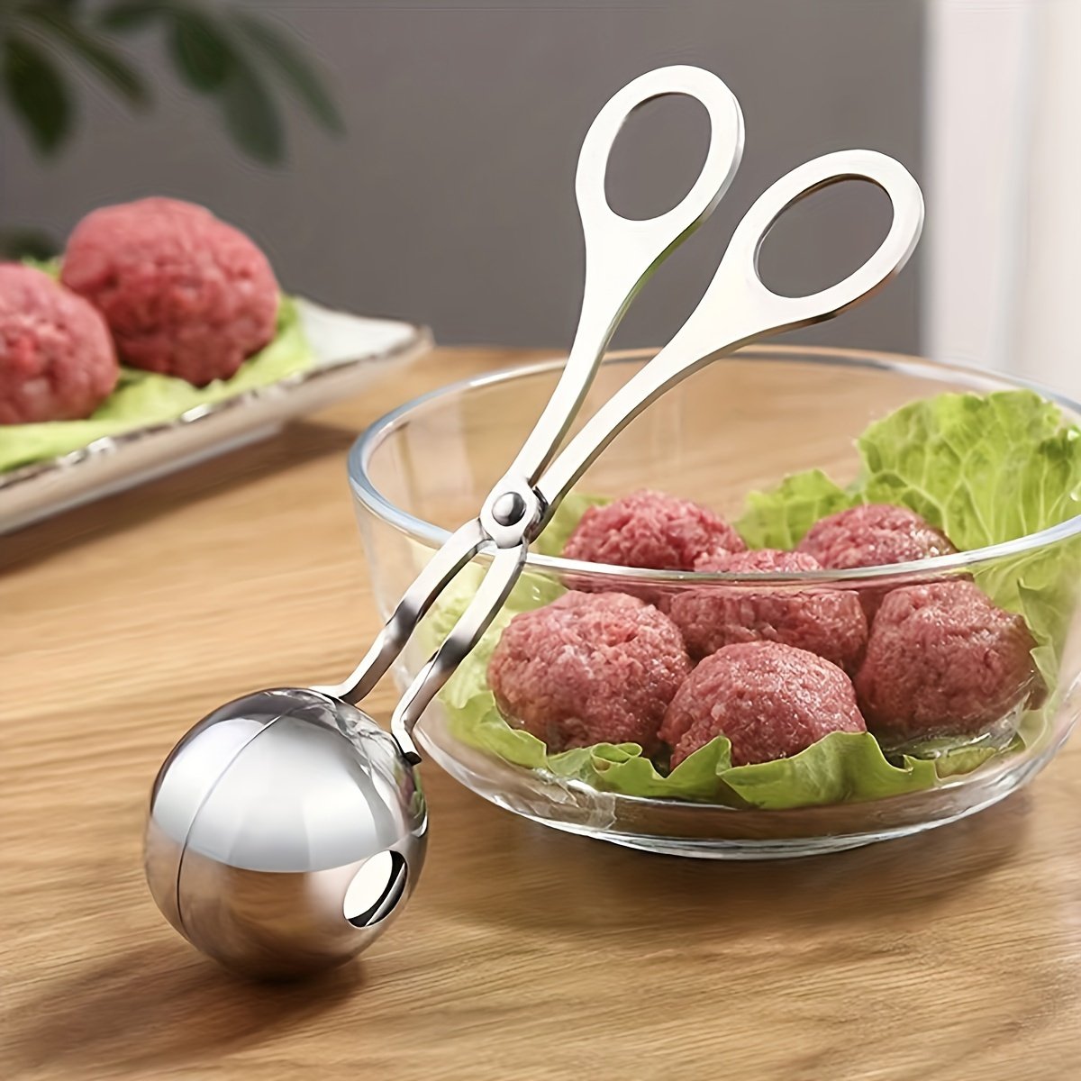 1 Molde para albóndigas de acero inoxidable, con mango largo - Antiadherente, ideal para la cocina del hogar y del restaurante, perfecto para albóndigas, croquetas de pescado, etc., herramienta de cocina para albóndigas | Diseño ergonómico | Utensilios de cocina duraderos