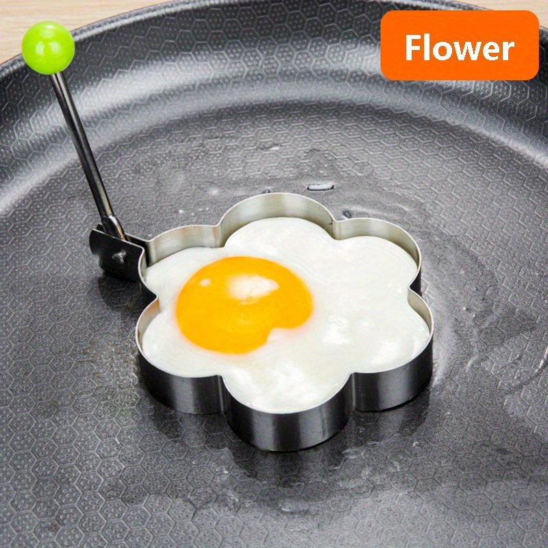 Juego de 4 moldes para huevos de acero inoxidable, con formas de corazón, estrella, flor y redonda, herramienta para dar forma al desayuno - Imagen 6