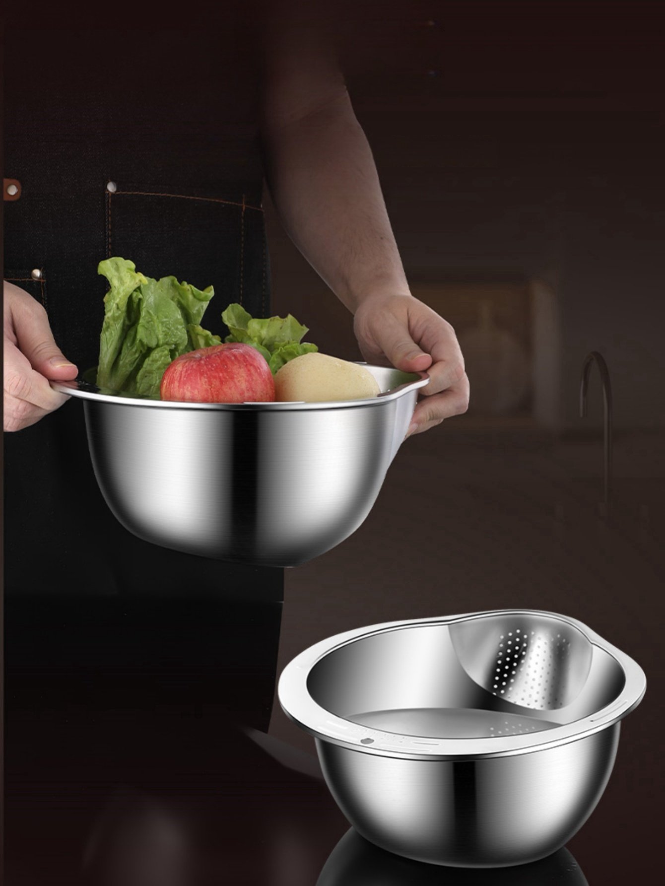 Colador de Cocina Multiusos de Acero Inoxidable - Ideal para Lavar Arroz, Escurrir Frutas y Limpiar Verduras - Colador de Malla Duradero y Seguro para Alimentos con Mango para un Filtrado Eficiente del Agua, Colador de Arroz