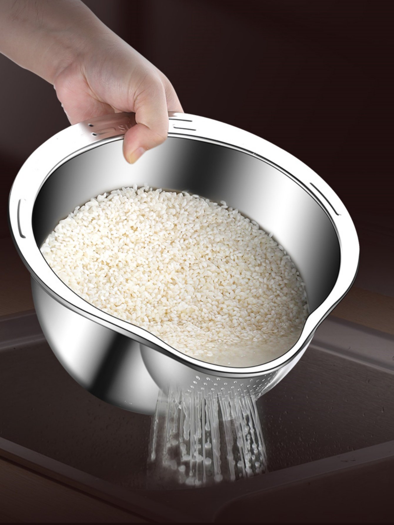 Colador de Cocina Multiusos de Acero Inoxidable - Ideal para Lavar Arroz, Escurrir Frutas y Limpiar Verduras - Colador de Malla Duradero y Seguro para Alimentos con Mango para un Filtrado Eficiente del Agua, Colador de Arroz