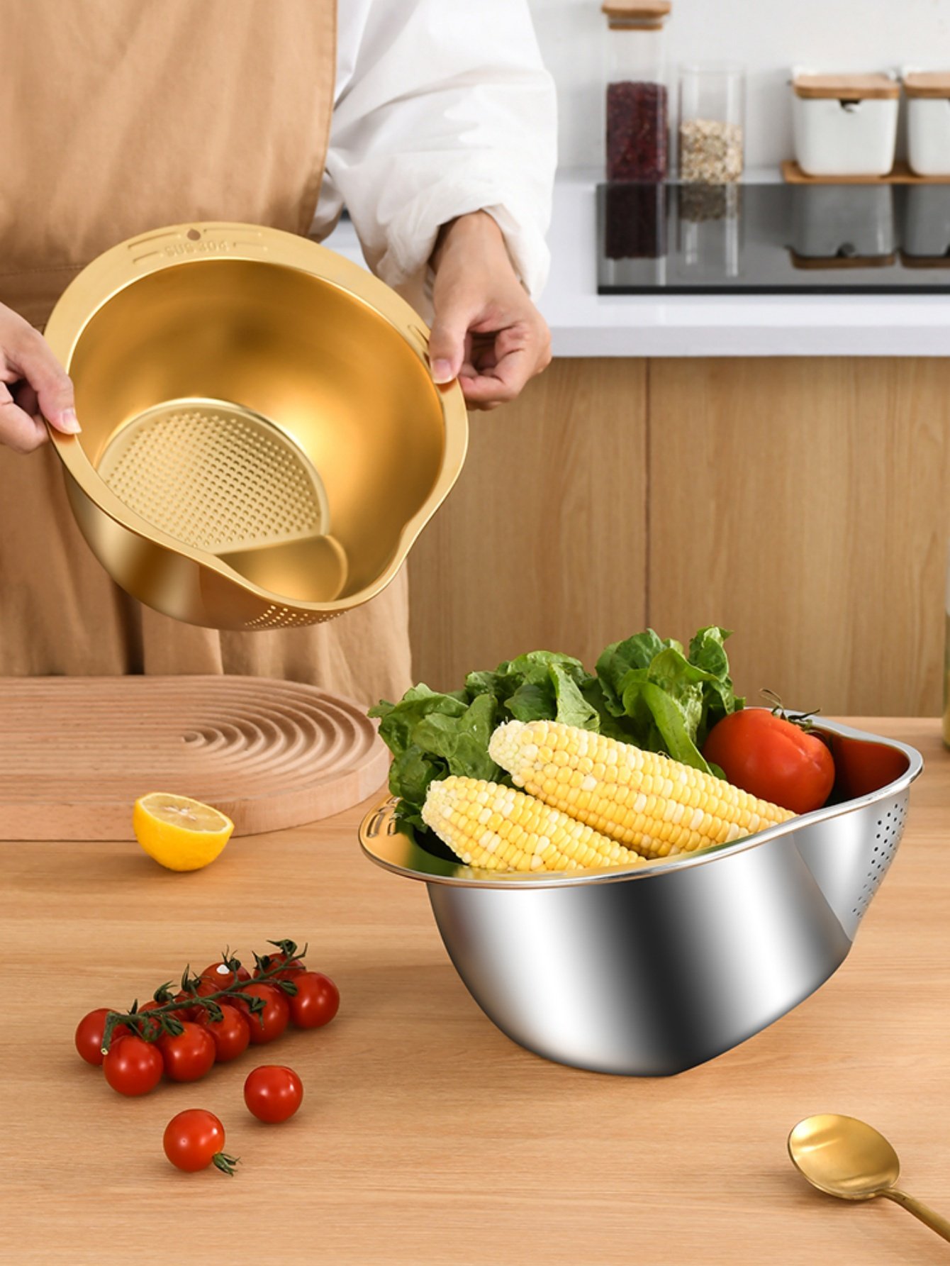 Colador de Cocina Multiusos de Acero Inoxidable - Ideal para Lavar Arroz, Escurrir Frutas y Limpiar Verduras - Colador de Malla Duradero y Seguro para Alimentos con Mango para un Filtrado Eficiente del Agua, Colador de Arroz