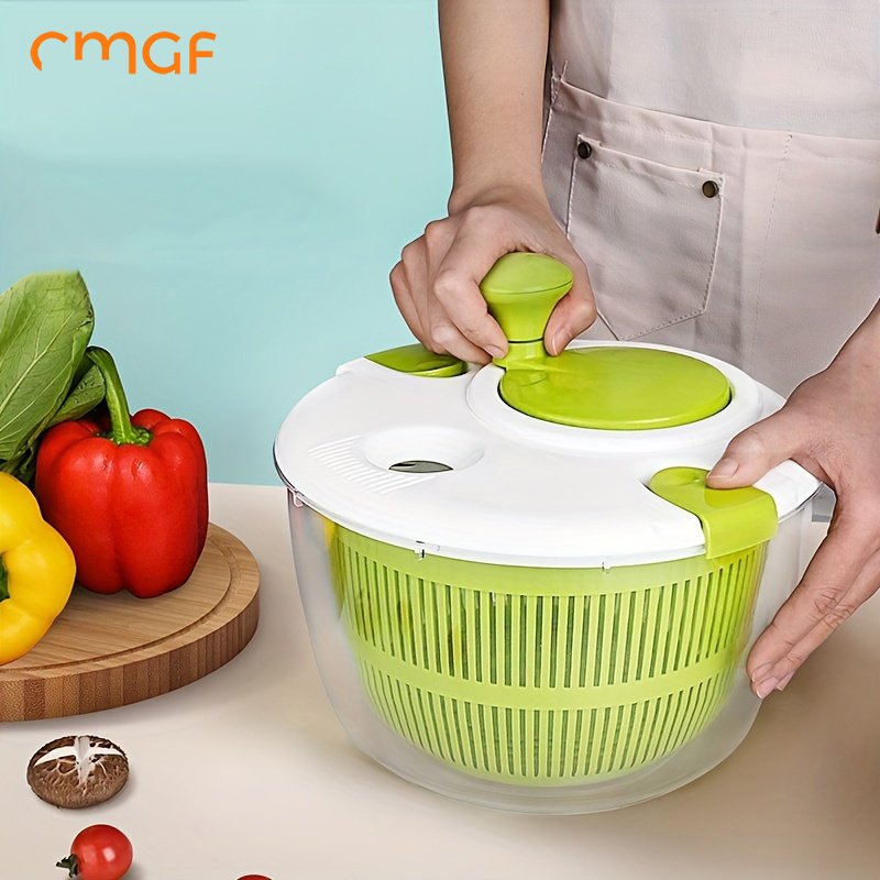 Secador Manual de Verduras y Frutas con Cesta Filtro - Centrifugadora Rápida y Eficiente para Ensaladas, Plástico Duradero Verde y Blanco, Sin Necesidad de Electricidad, Aparato Compacto para Cocina Doméstica, Diseño User-Friendly