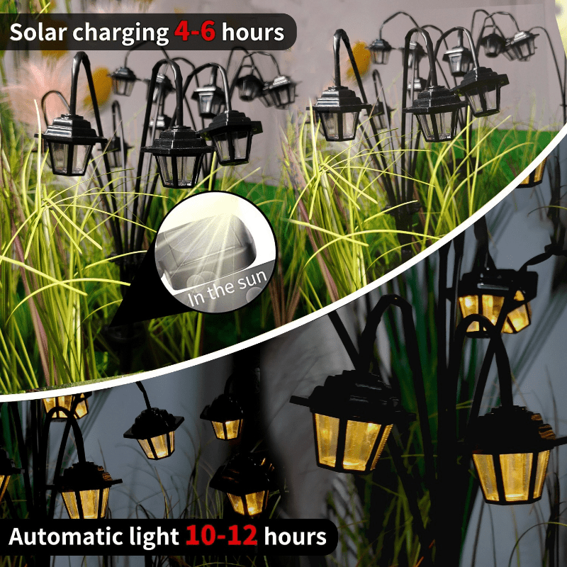1pc Farol Solar Vintage de Exterior, 6 Luces LED Blanco Cálido, Especial para Iluminación de Senderos, Decoración de Jardines, Lámpara Colgante, Crea un Ambiente Clásico, Esencial para Iluminación de Villas, Patios y Pasillos, Decoración para Fiestas y Festivales, Carga Solar de Alta Capacidad, Luz