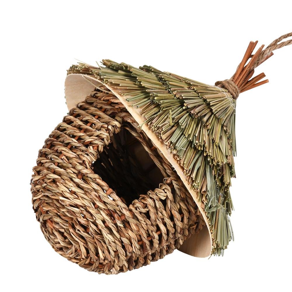 Una encantadora casa decorativa para colibríes, tejida a mano con hierba natural, perfecta para colgar en tu jardín, patio, césped o oficina, sin batería