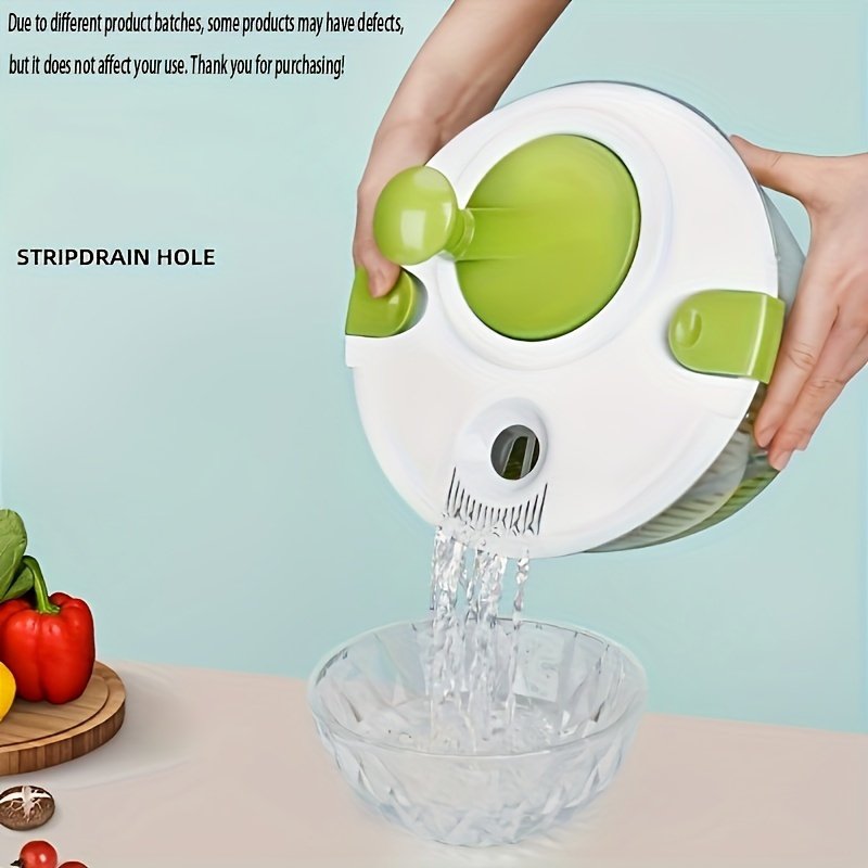 Secador Manual de Verduras y Frutas con Cesta Filtro - Centrifugadora Rápida y Eficiente para Ensaladas, Plástico Duradero Verde y Blanco, Sin Necesidad de Electricidad, Aparato Compacto para Cocina Doméstica, Diseño User-Friendly