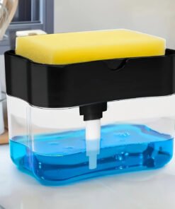 Alternative view of Elegante dispensador de jabón para platos plateado con soporte para esponja, operación manual, no requiere electricidad, adecuado para fregaderos de cocina, uso doméstico y otros materiales plásticos para uso hotelero