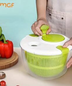 Secador Manual de Verduras y Frutas con Cesta Filtro - Centrifugadora Rápida y Eficiente para Ensaladas, Plástico Duradero Verde y Blanco, Sin Necesidad de Electricidad, Aparato Compacto para Cocina Doméstica, Diseño User-Friendly