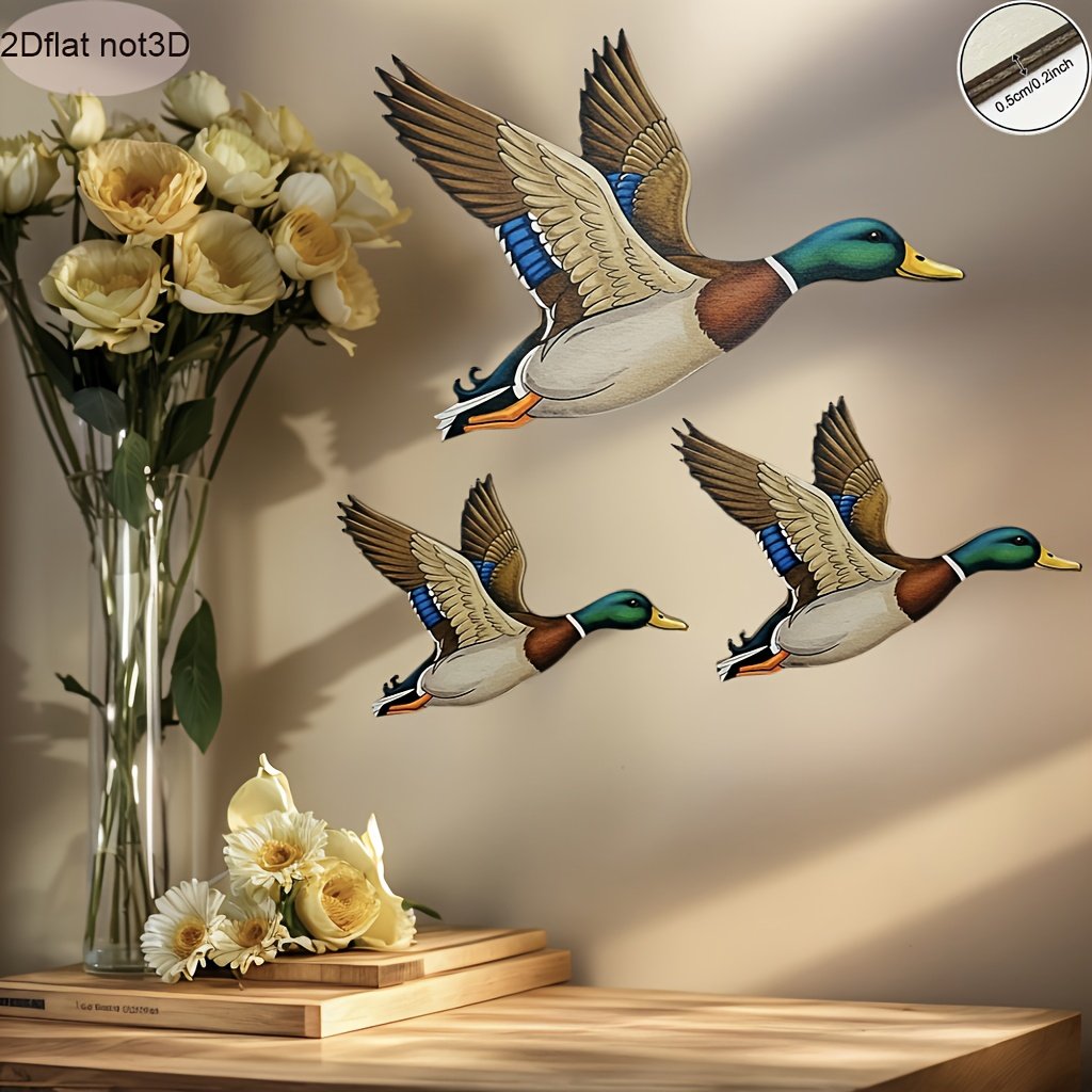 3 piezas de decoración de pared de pato salvaje - Perfecto para cercas exteriores, patios, jardines de balcones y decoración de dormitorios - un regalo ideal para fiestas navideñas con familiares y amigos, adecuado para baños, villas, cabañas, Navidad