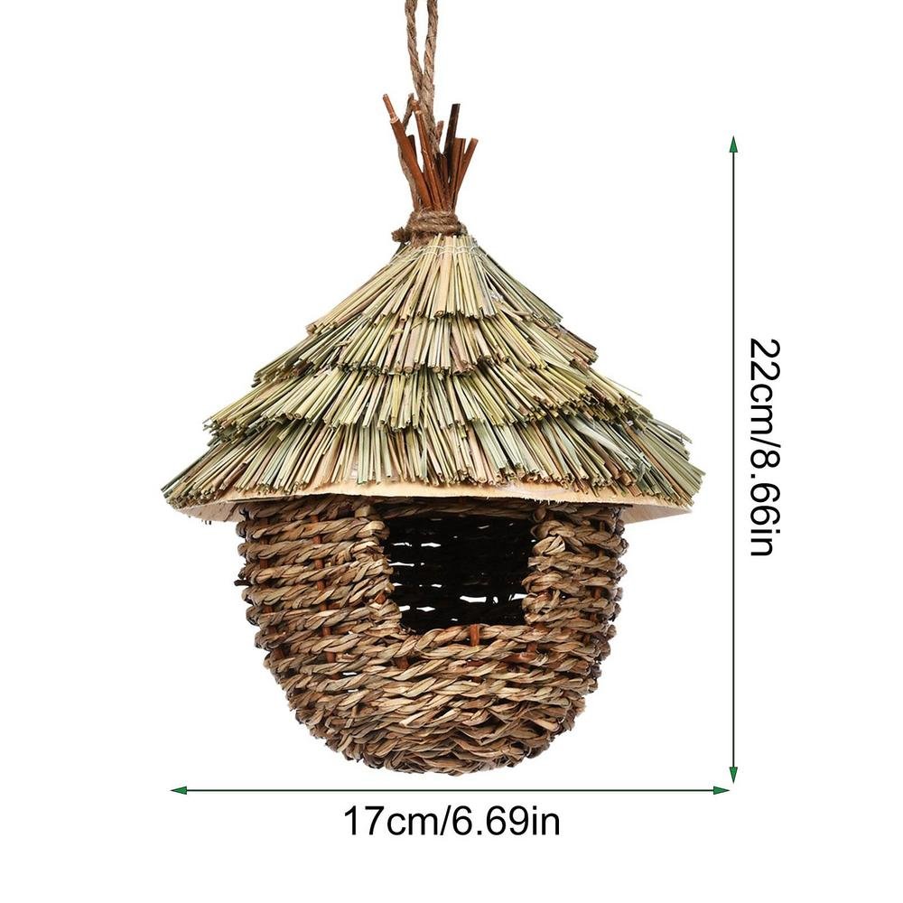 Una encantadora casa decorativa para colibríes, tejida a mano con hierba natural, perfecta para colgar en tu jardín, patio, césped o oficina, sin batería