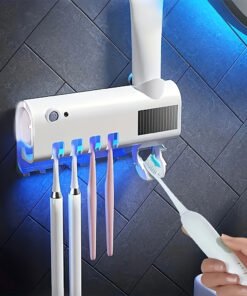 Portacepillos de dientes con botón, dispensador de pasta de dientes,