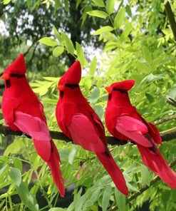 3 piezas Pájaros Cardenales Rojos Artificiales de Aspecto Realista - Adornos Colgantes de Poliuretano Vibrantes para Decoración de Hogar y Jardín, Diseño de Plumas Realistas, Perfectos para Decoraciones de Habitación y Fiestas