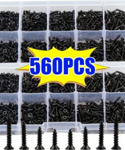 Juego de 560 tornillos autorroscantes negros en varios tamaños y