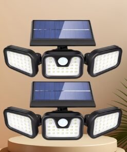 Luces solares con sensor de movimiento de 74 LED con 3 modos de brillo, luces de pared para exteriores para puerta de entrada, patio, garaje, patio - Eficiencia energética, montaje semiempotrado, material plástico, energía solar, sin control remoto, Ip55