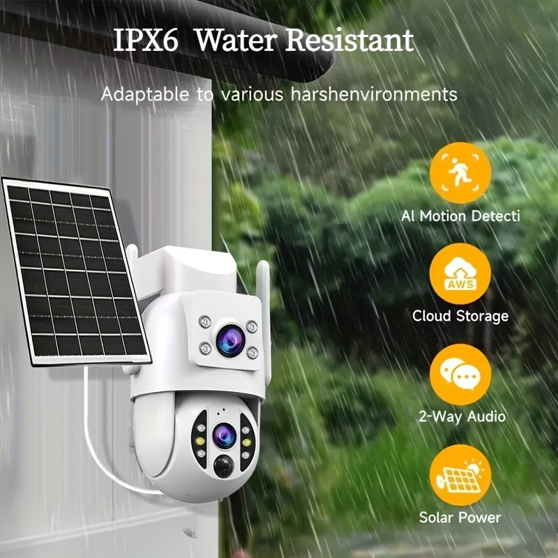 [JOOAN] Cámara de Vigilancia Solar de Doble Lente: Unidad Individual de Vista Dual, Seguimiento Automático y 1296P Full HD, Altavoz de Alta Calidad y Notificación Push de Alerta APP, Adecuada para Monitoreo de Seguridad de Huertos y Exteriores