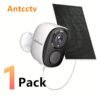 2 Juegos/1 Paquete Cámara de Seguridad Inalámbrica para Exteriores, FHD 3MP Visión Nocturna con Foco, Alimentación por Batería y Energía Solar, Detección Humana, con Panel Solar, Detección PIR, Comunicación Bidireccional, Almacenamiento en Tarjeta SD/Nube con 3 Días de Almacenamiento Gratuito