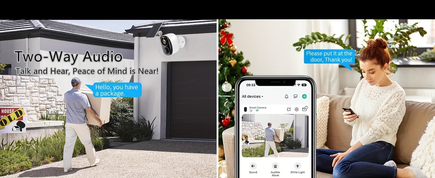 2 Juegos/1 Paquete Cámara de Seguridad Inalámbrica para Exteriores, FHD 3MP Visión Nocturna con Foco, Alimentación por Batería y Energía Solar, Detección Humana, con Panel Solar, Detección PIR, Comunicación Bidireccional, Almacenamiento en Tarjeta SD/Nube con 3 Días de Almacenamiento Gratuito
