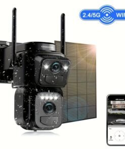 [10X Zoom] Cámara CCTV de bajo consumo con panel solar, batería, Wifi 1080P, con alarme de foco, detección de movimiento, visión nocturna a color, audio bidireccional, un dispositivo = dos cámaras (cámara solar tipo bala + cámara solar PTZ)
