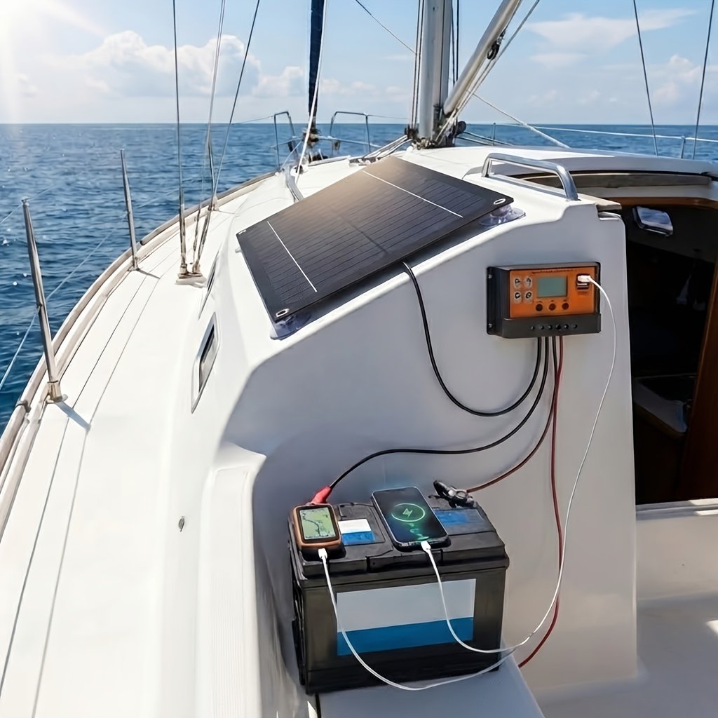 Kit de Panel Solar, con Controlador de Carga Solar y Cable de Extensión | Viene con Clip para Batería | Adaptador para Barco/Motocicleta/RV/Luces de Exterior/Cámara/Generador Solar | Fuente de Alimentación Unificada para Escenarios Off-Grid