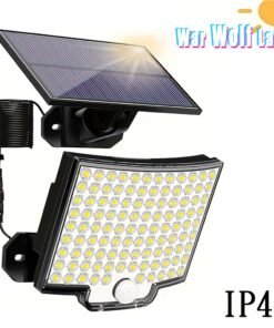Luz de pared solar de 1 pieza, luz solar de exterior de 106 LED, IP44, con sensor de movimiento, ángulo ajustable, luz de pared solar para patio y jardín con cable de 110 pulgadas