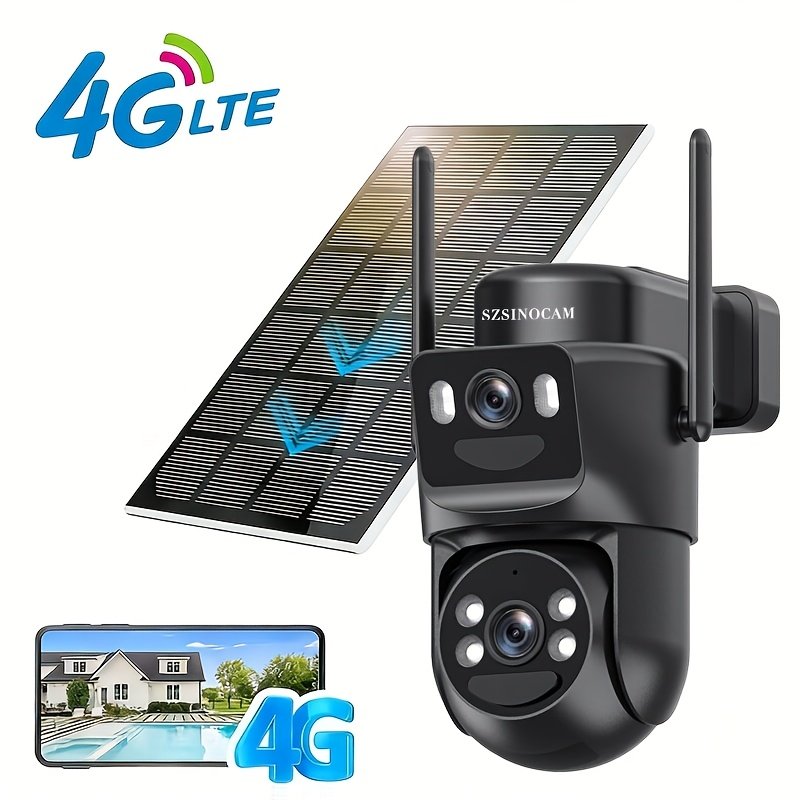 Cámara de vigilancia de seguridad para el hogar 4G LTE con energía solar para monitoreo de seguridad familiar, vista de monitoreo panorámica ultraancha, tarjeta SIM 4G preinstalada (cobertura de datos ilimitada dentro del período de validez), compatible con conexión sin WiFi, visión nocturna a todo