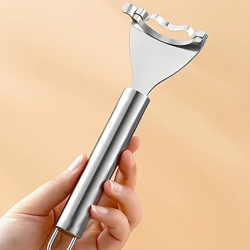 1pc Pelador de Maíz de Acero Inoxidable - Herramienta Multifuncional para Cocina para Pelar Eficientemente Maíz, Verduras y Frutas - Reutilizable, Diseño Higiénico con Cuchillas Afiladas - Seguro para Contacto Alimenticio, Utensilio Doméstico Duradero, Removedor de Fruta Color Beige Claro, Mango Cómodo, Material Fácil de Limpiar