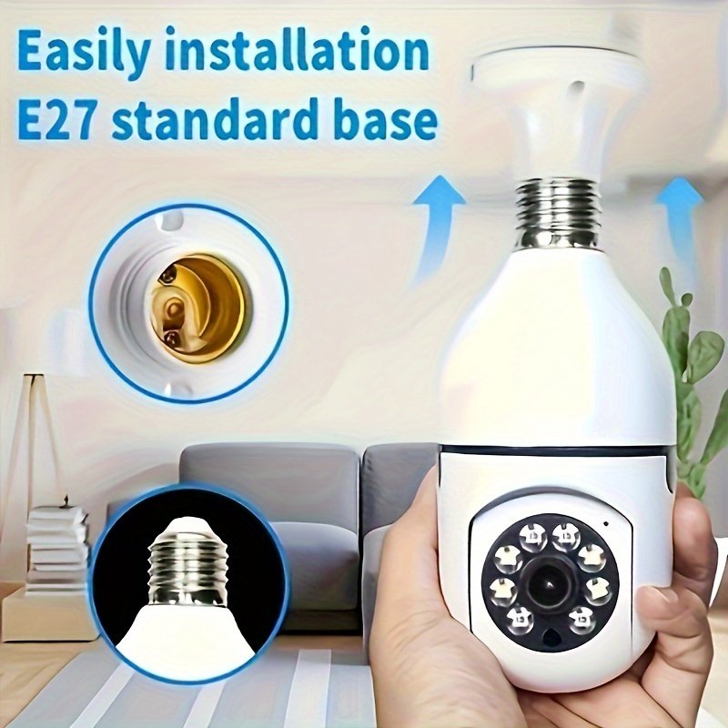 Cámara de seguridad estilo bombilla, 1 pieza, cámara doméstica inalámbrica WiFi, vigilancia interior PTZ 360°, calidad de imagen nítida, 2.4GHz, compatible con visión nocturna en color, audio bidireccional, seguimiento automático y detección de movimiento, base de rosca E27, la elección ideal para