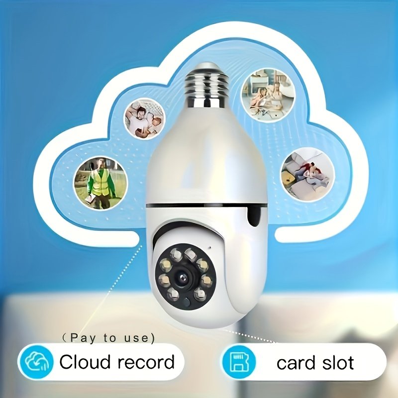 Cámara de seguridad estilo bombilla, 1 pieza, cámara doméstica inalámbrica WiFi, vigilancia interior PTZ 360°, calidad de imagen nítida, 2.4GHz, compatible con visión nocturna en color, audio bidireccional, seguimiento automático y detección de movimiento, base de rosca E27, la elección ideal para