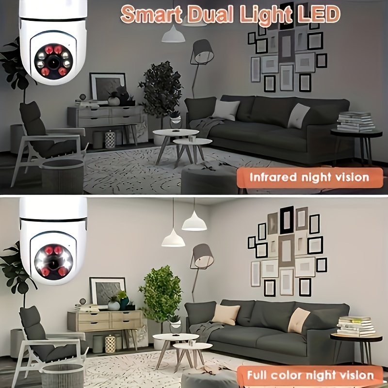 Cámara de seguridad estilo bombilla, 1 pieza, cámara doméstica inalámbrica WiFi, vigilancia interior PTZ 360°, calidad de imagen nítida, 2.4GHz, compatible con visión nocturna en color, audio bidireccional, seguimiento automático y detección de movimiento, base de rosca E27, la elección ideal para