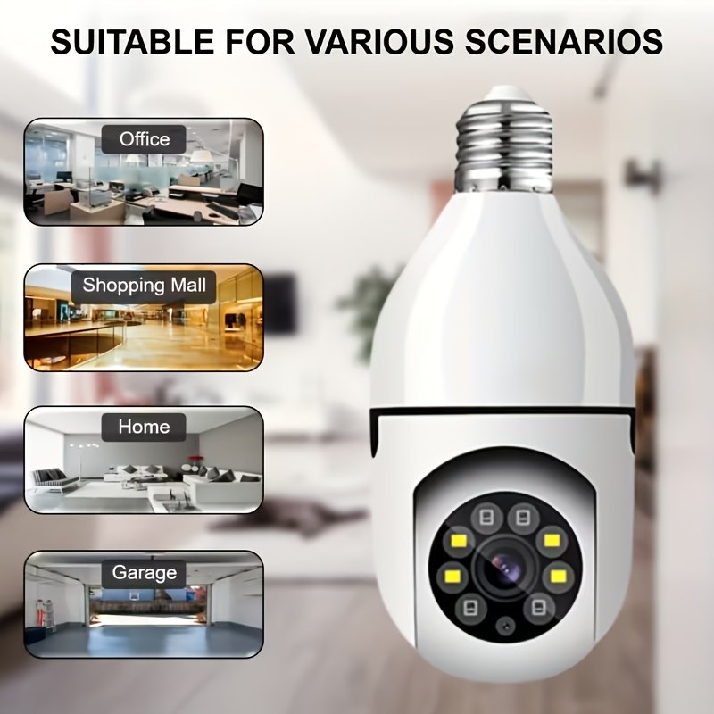 Cámara de seguridad estilo bombilla, 1 pieza, cámara doméstica inalámbrica WiFi, vigilancia interior PTZ 360°, calidad de imagen nítida, 2.4GHz, compatible con visión nocturna en color, audio bidireccional, seguimiento automático y detección de movimiento, base de rosca E27, la elección ideal para