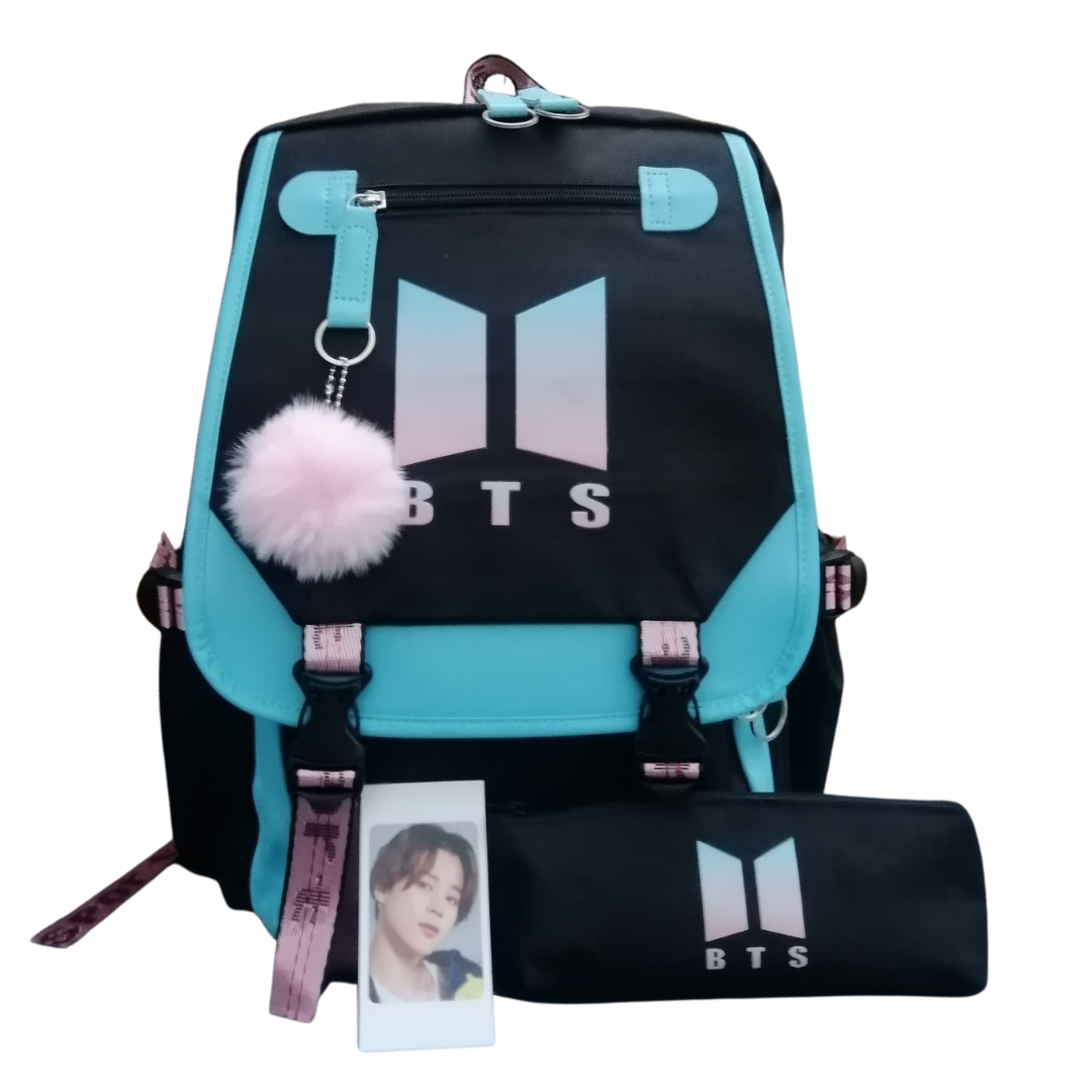 MOCHILA ESCOLAR BTS color celeste - vista 3