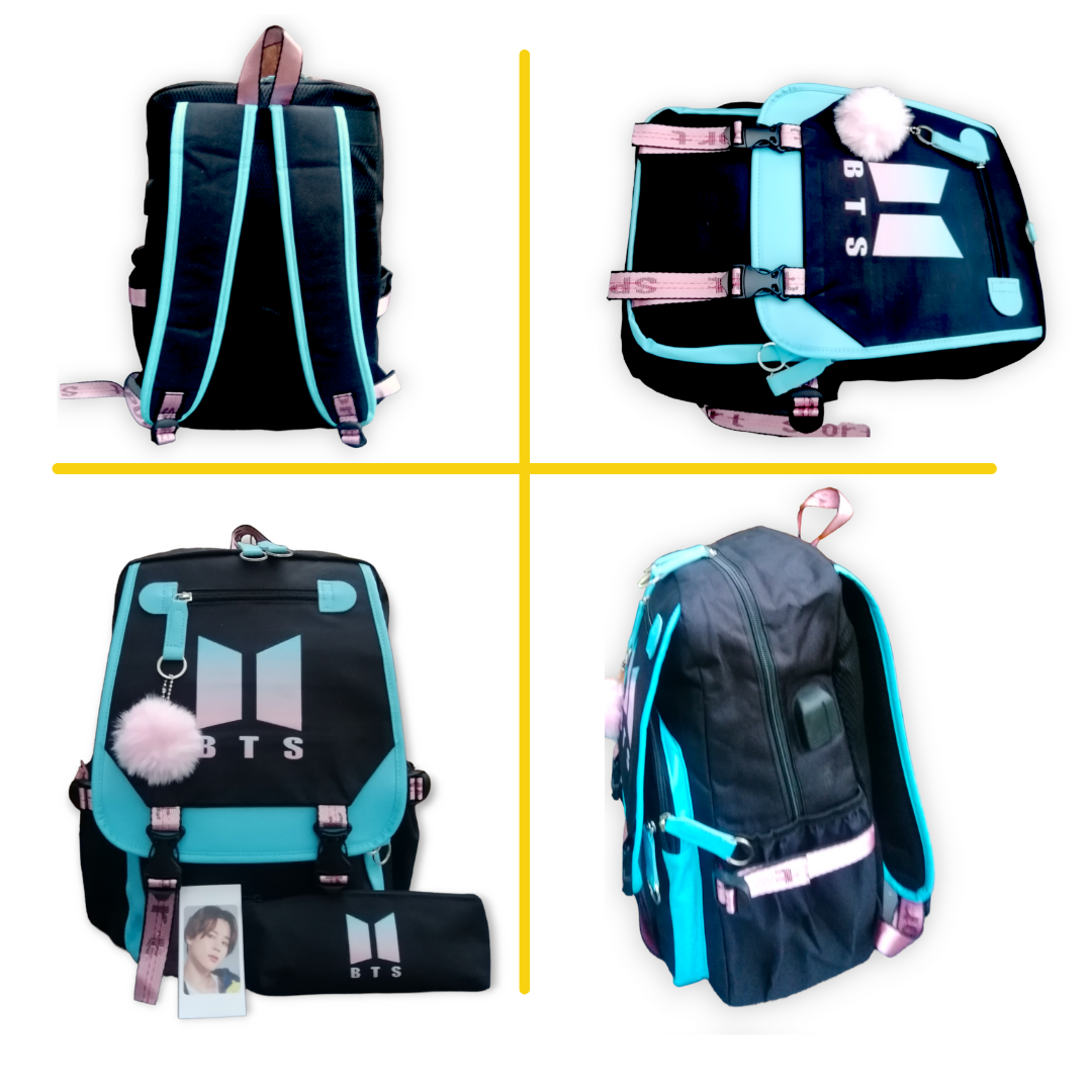 MOCHILA ESCOLAR BTS color celeste - vista 4